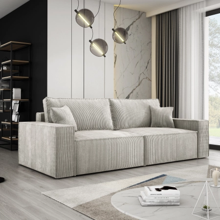 Kremowa sofa sztruksowa COBRA w salonie