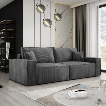 Grafitowa sofa sztruksowa COBRA w salonie