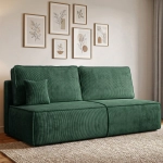 Butelkowozielona sofa rozkładana ze sztruksu MIRA