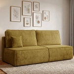 Musztardowa sztruksowa sofa z funkcją spania MIRA
