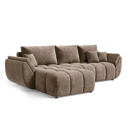 Szarobrązowy narożnik pikowany szenil z poduszkami CALVANI lewy skos