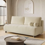 Kremowa sofa rozkładana z pojemnikiem NOVA boucle