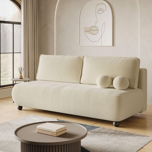 Przejdź do produktu Kremowa sofa rozkładana z pojemnikiem NOVA boucle