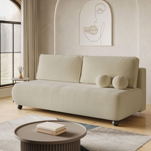 Przejdź do produktu Beżowa sofa z funkcją spania i pojemnikiem NOVA boucle
