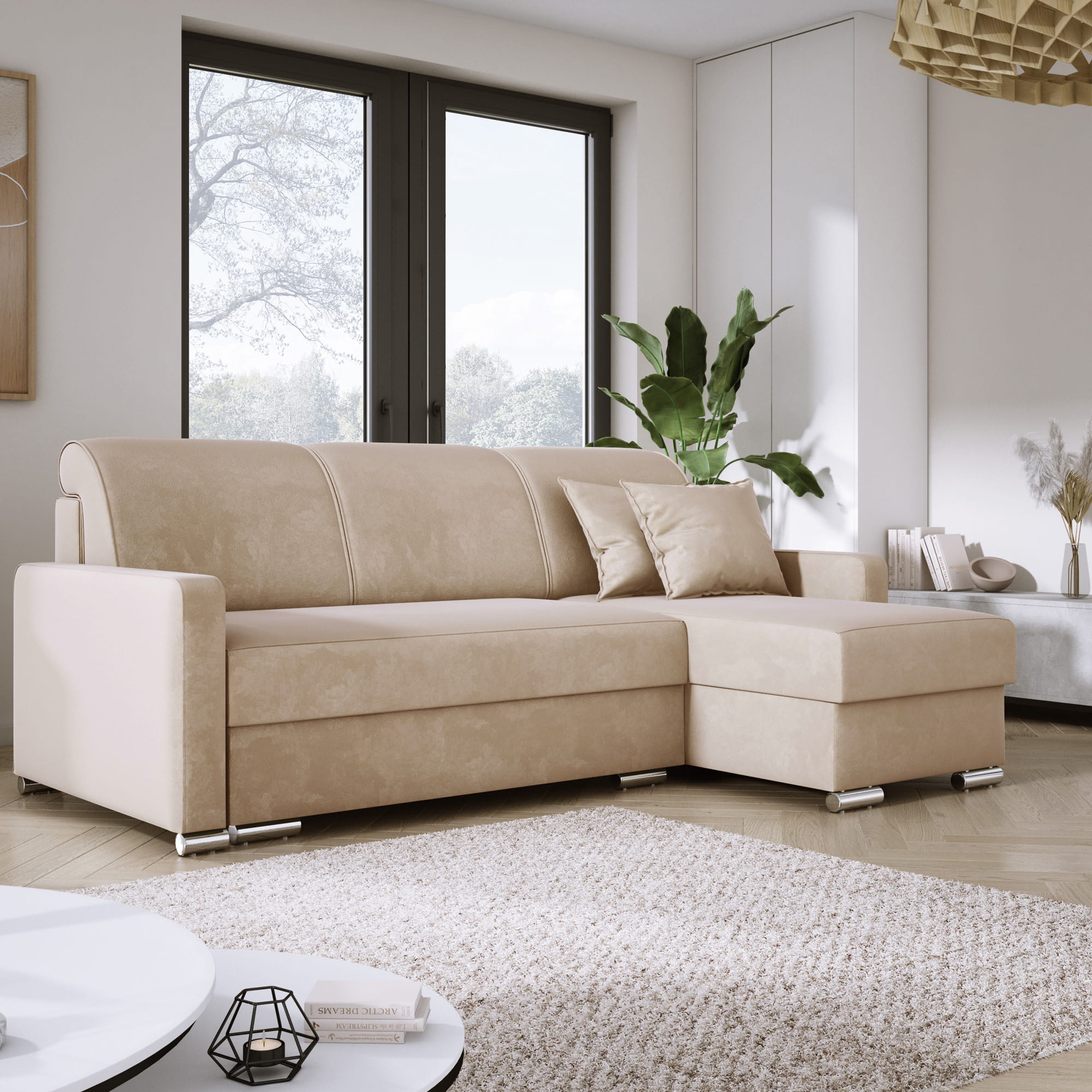 Narożnik do salonu z podłokietnikami LUNA MINI beżowy uniwersalny