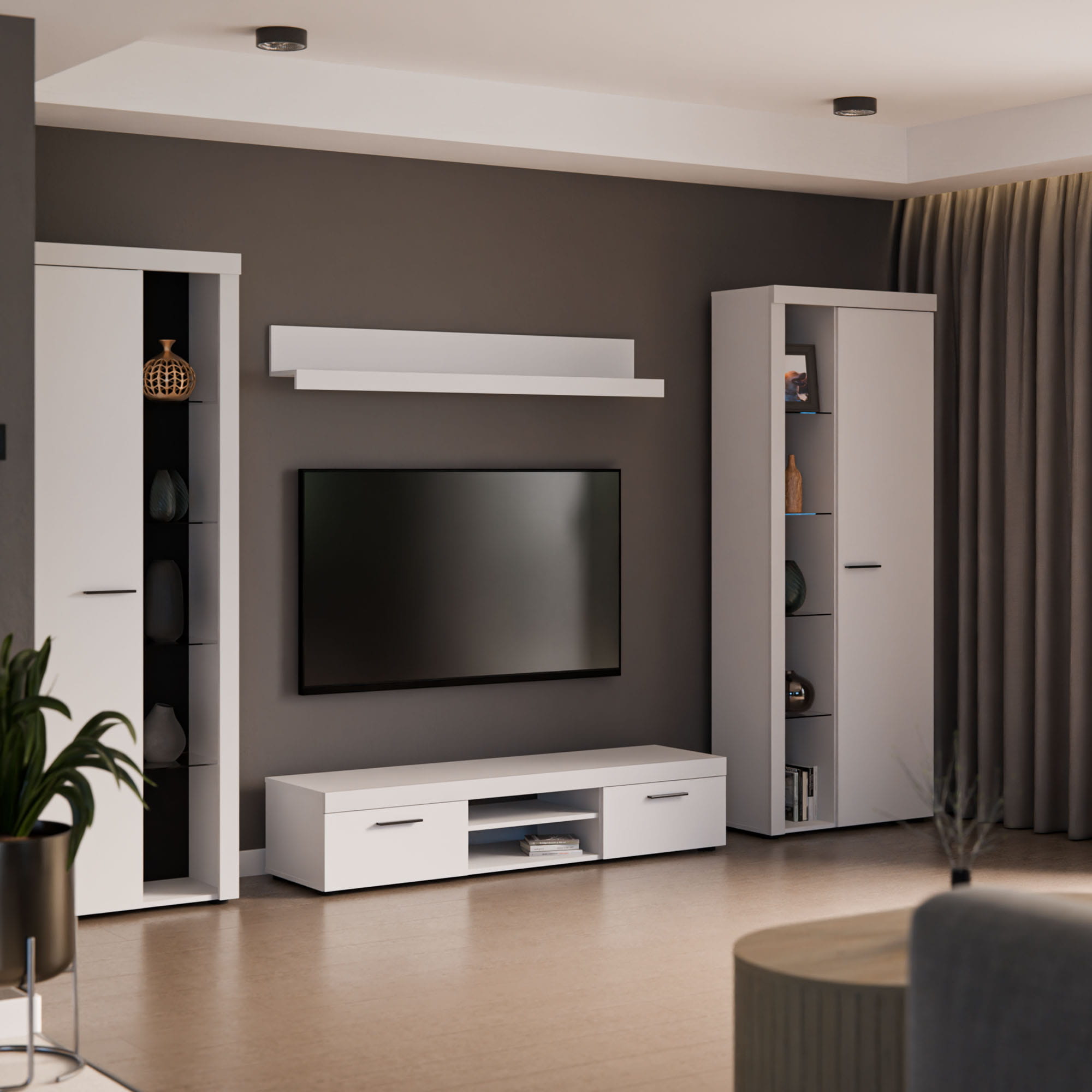 Meblościanka z witrynami MILO XL biała skos