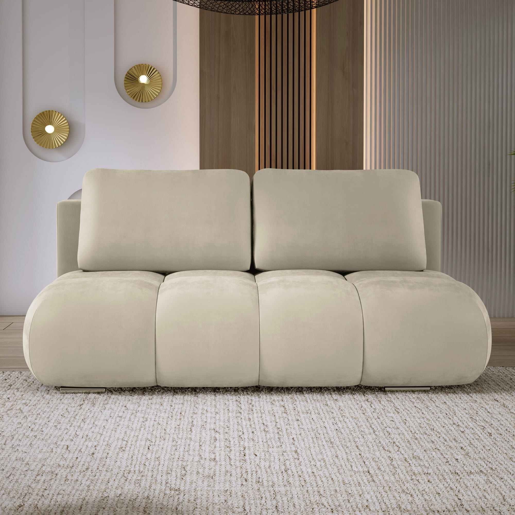 Kanapa do salonu pikowana beżowy welur MISTY