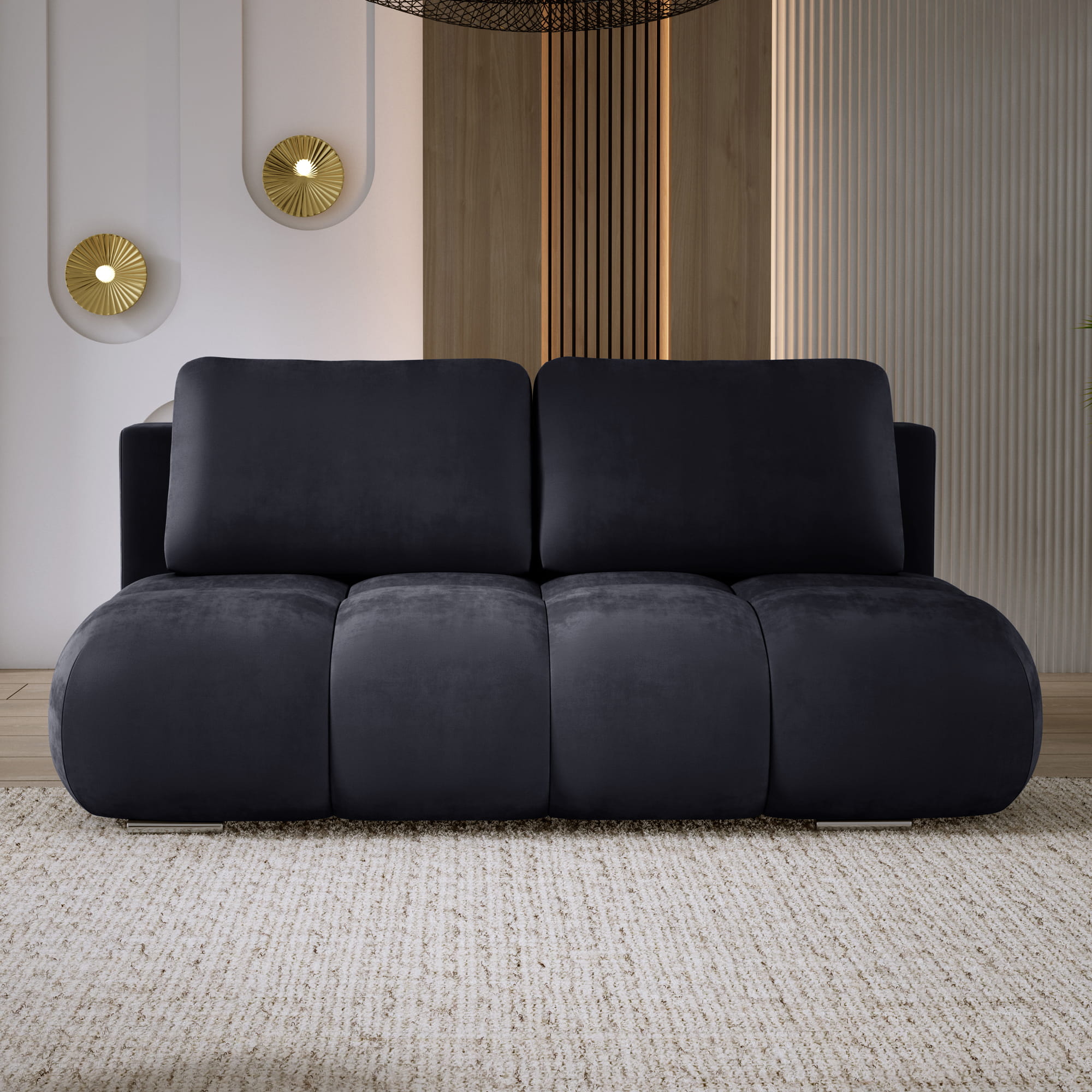Antracytowa welurowa sofa do salonu pikowana MISTY front