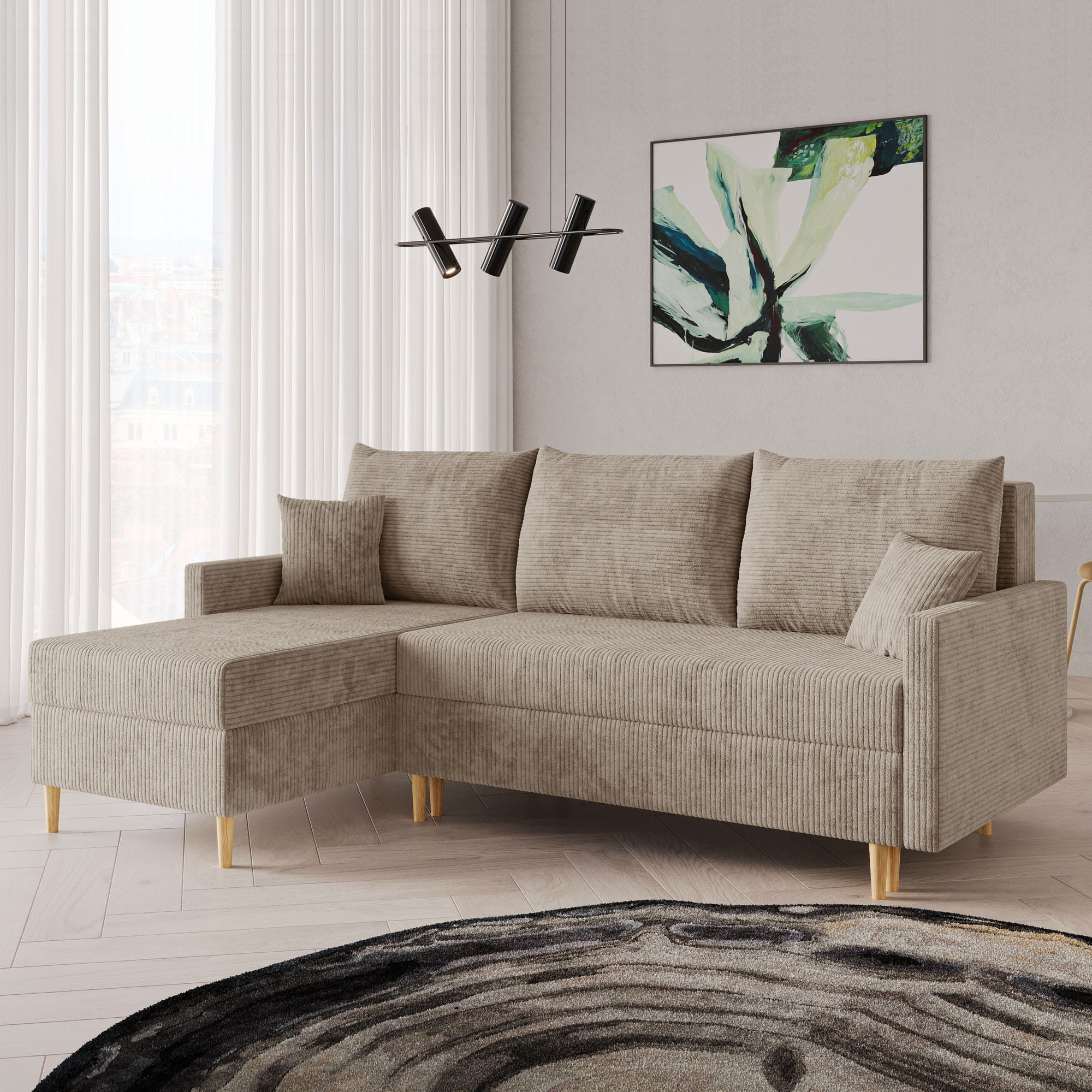 Narożnik do salonu na nóżkach skandynawski AMERO L sztruks beżowy