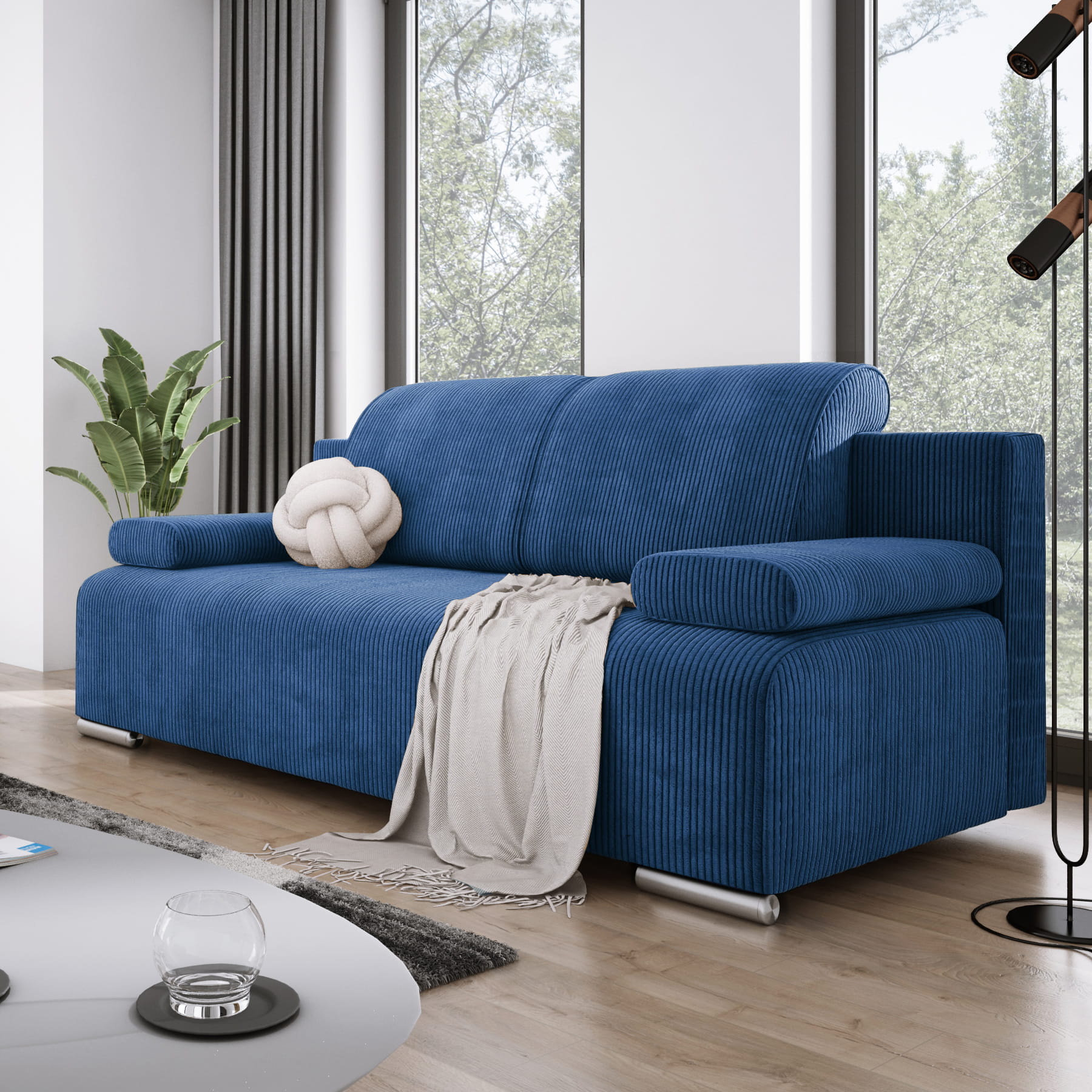 Niebieska sofa do pokoju młodzieżowego BONA sztruks POSO 05 aranżacja