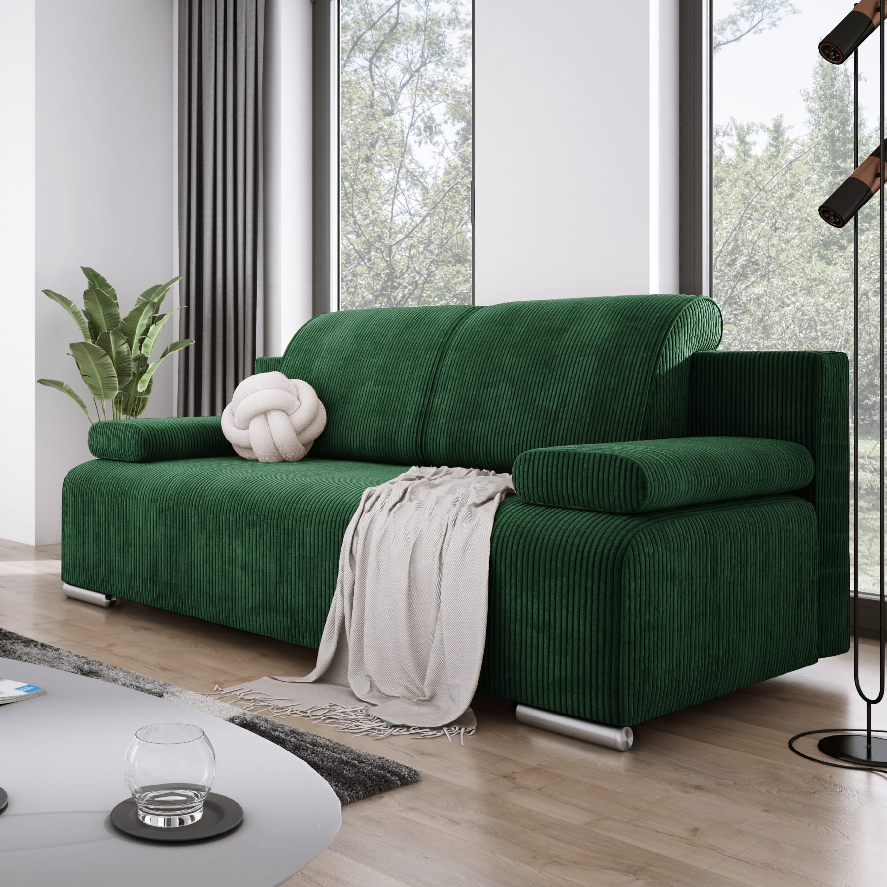 Zielona sofa młodzieżowa rozkładana BONA sztruks POSO 14 aranżacja