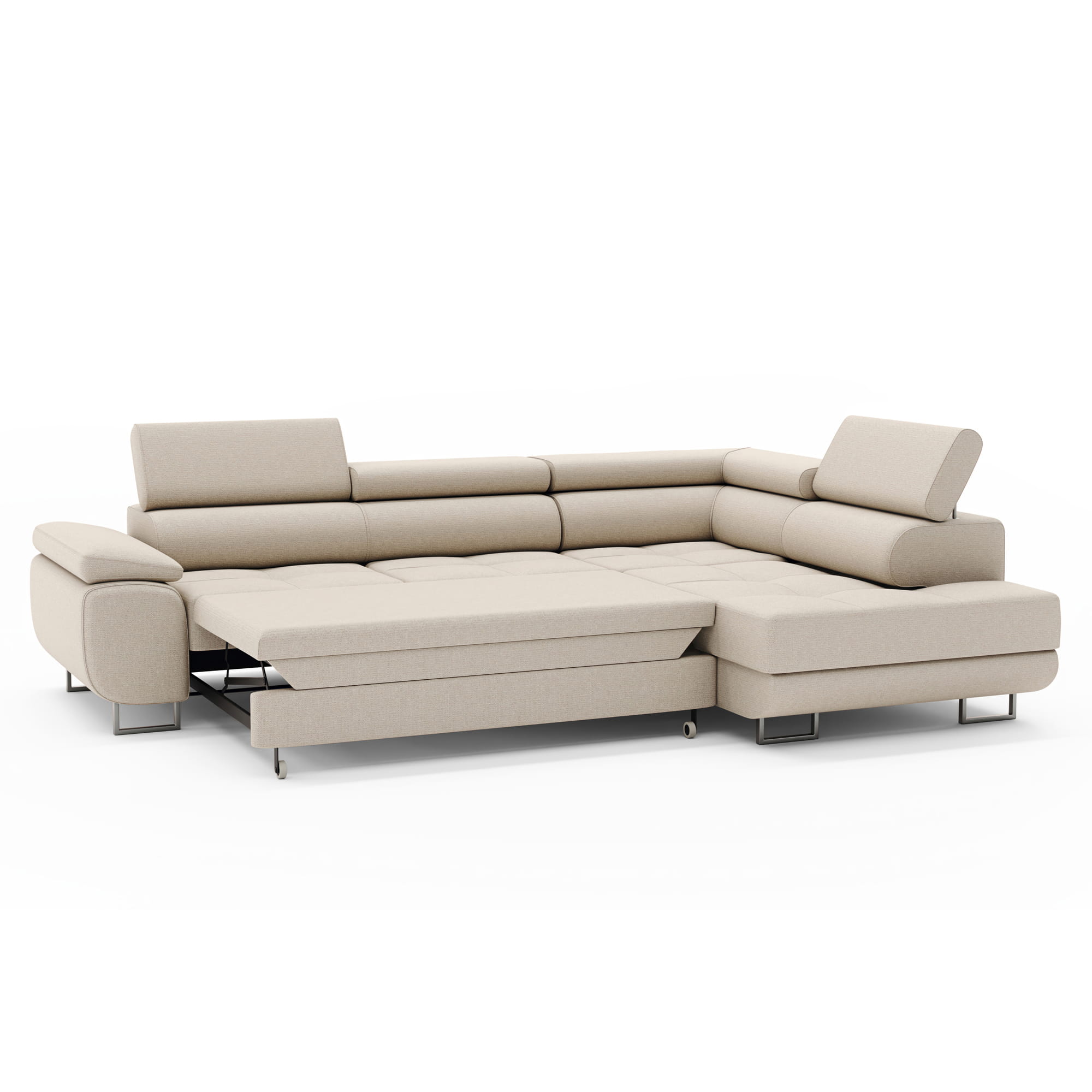 Narożnik do salonu L-kształtny z zagłówkami MONTANA prawy funkcja spania