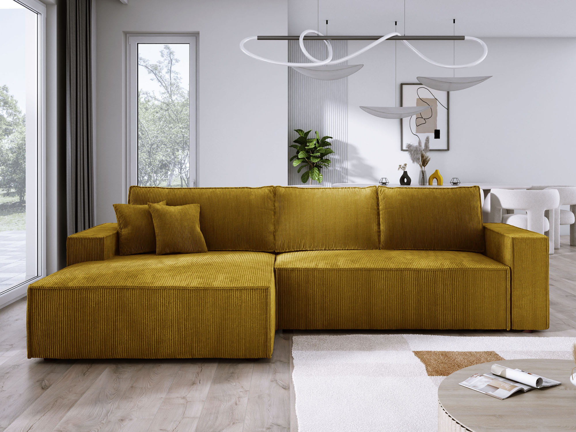 Rogówka do salonu kształt L COBRA S musztardowy sztruks lewy front