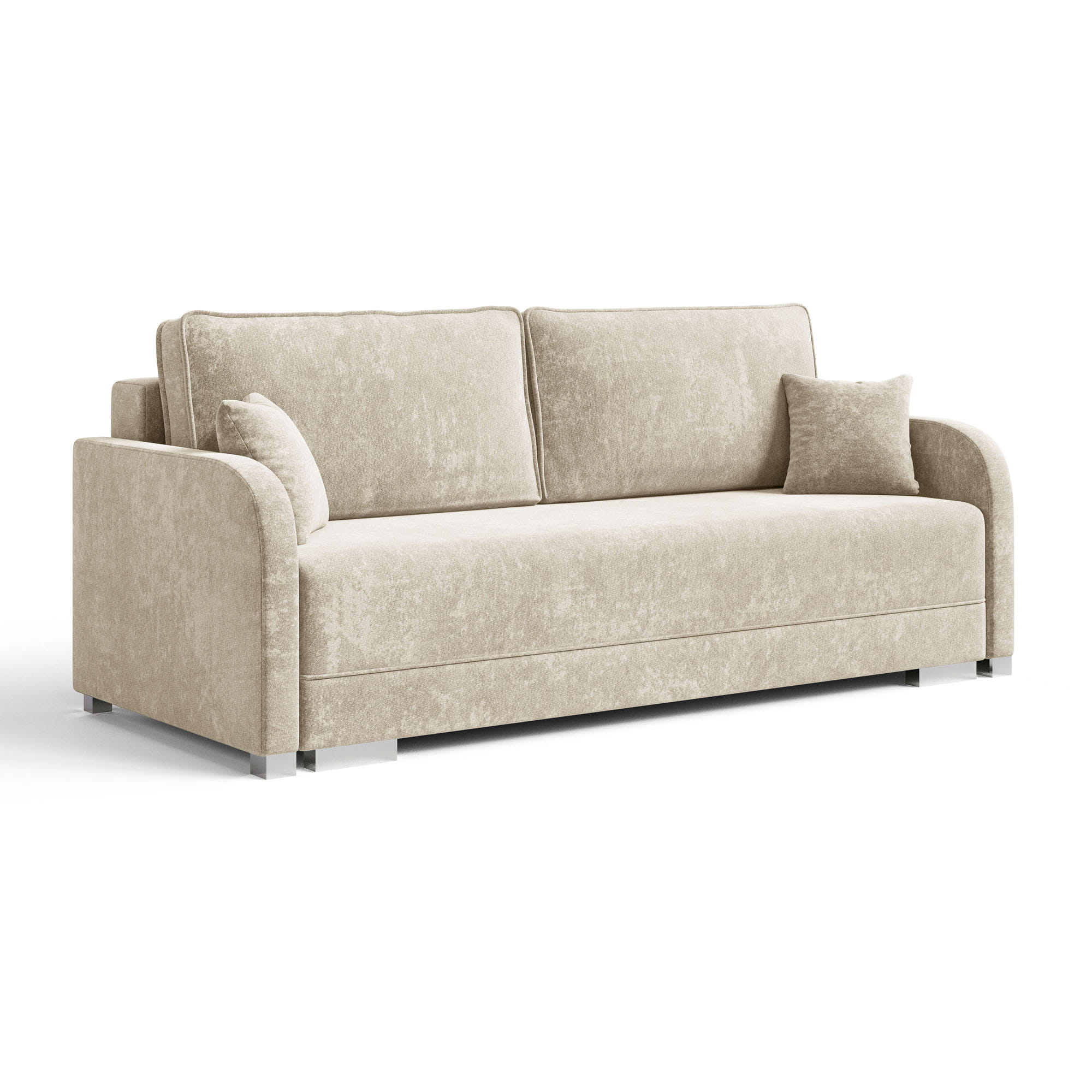 Kremowa sofa do salonu z poduszkami GOJA szenil skos