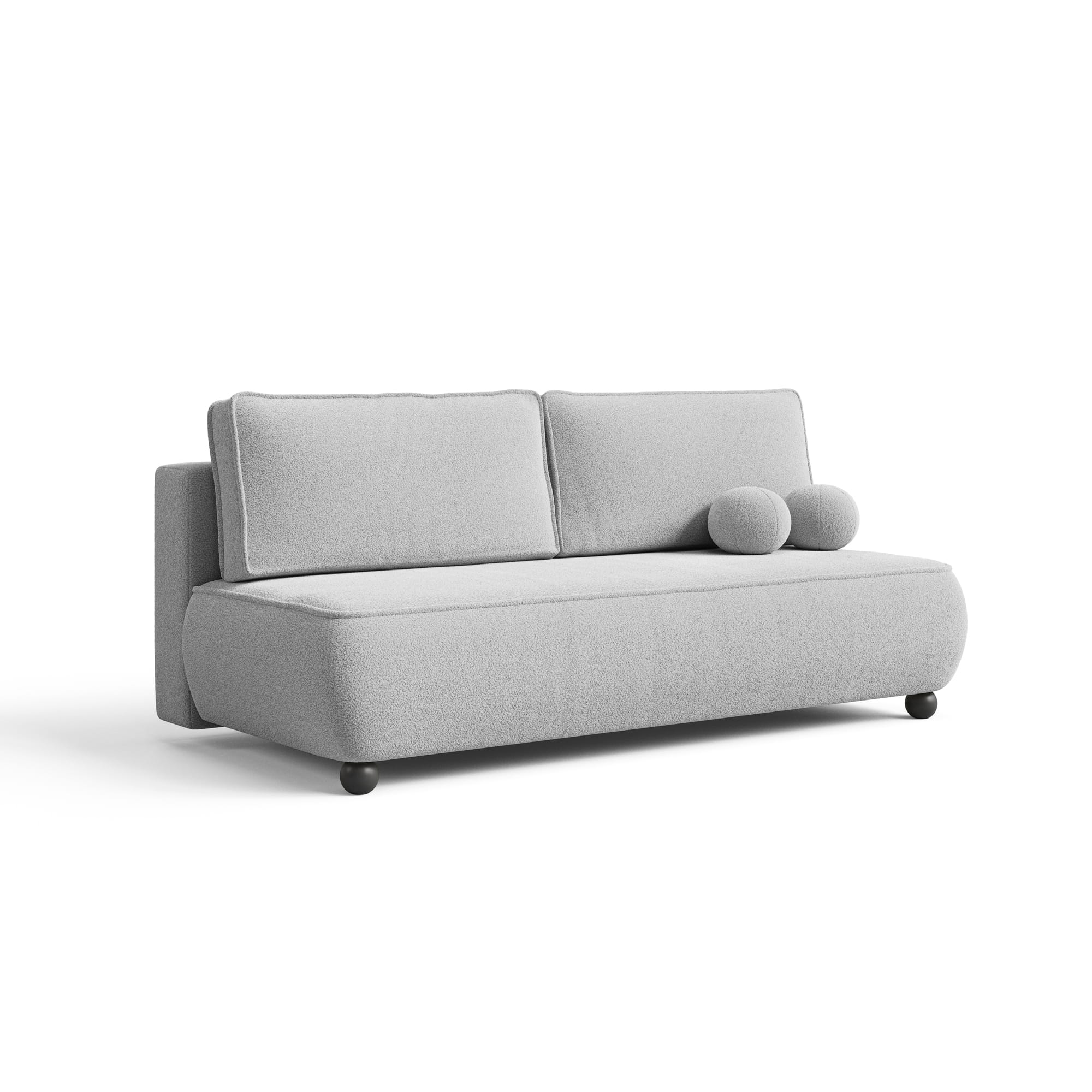 Kanapa do salonu rozkładana NOVA jasnoszara boucle skos białe tło