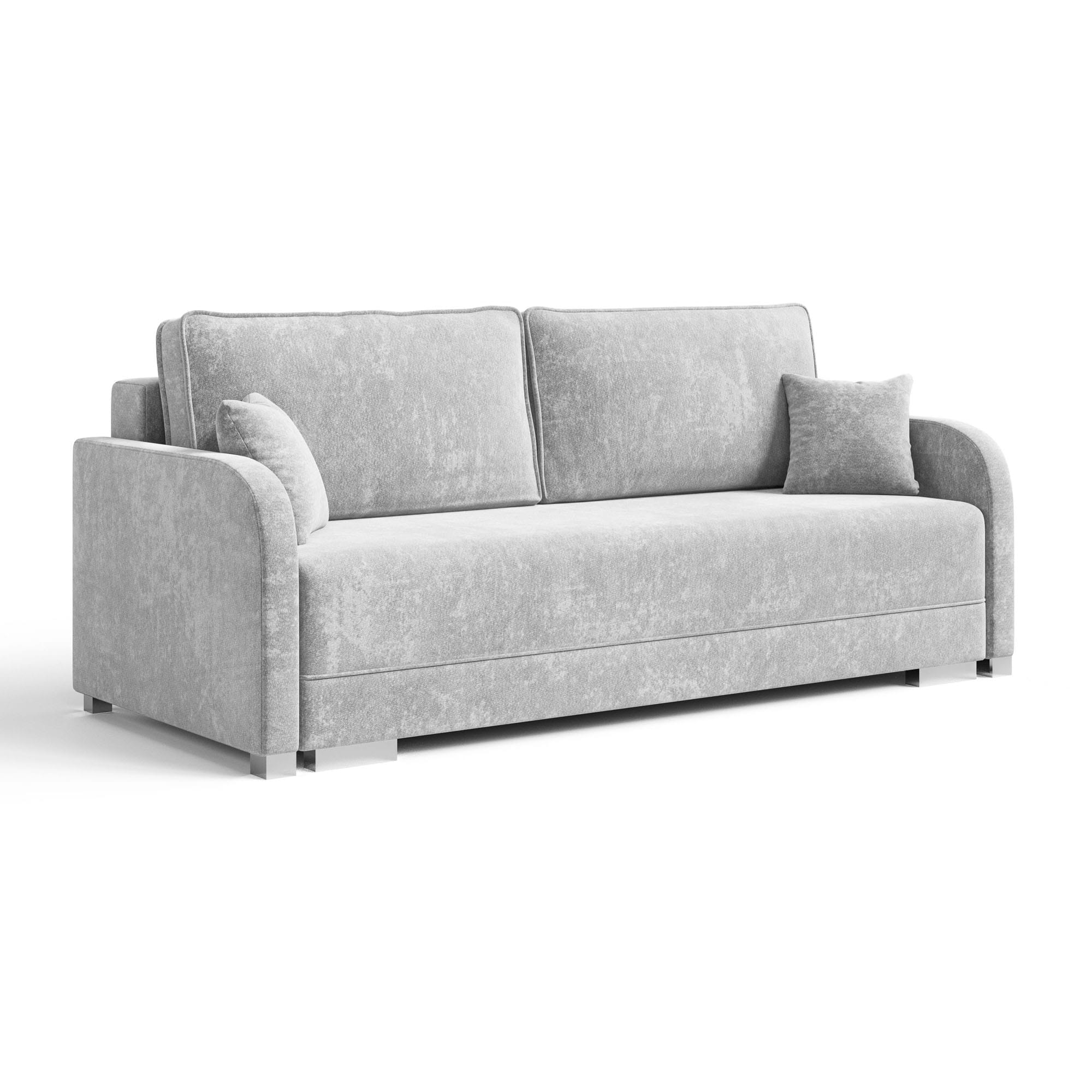 Jasnoszara sofa do salonu trzyosobowa GOJA szenil  skos białe tło