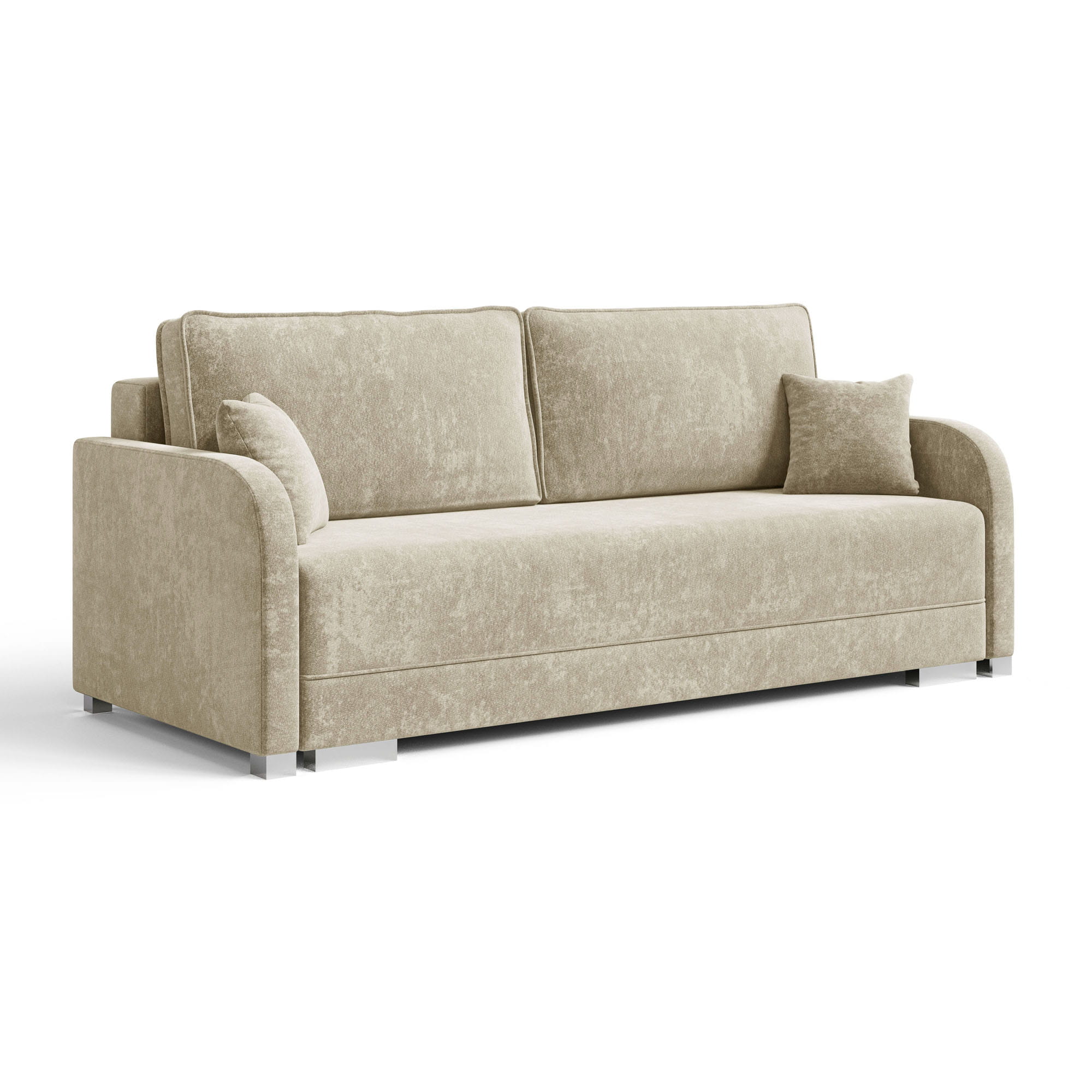 Kanapa z poduszkami beżowa z funkcją spania GOJA szenil skos białe tło