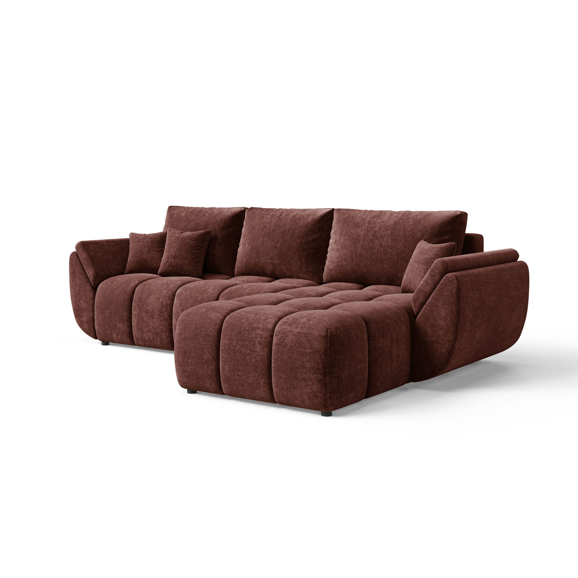 Burgundowa sofa narożna L-kształtna pikowana CALVANI szenil prawa skos