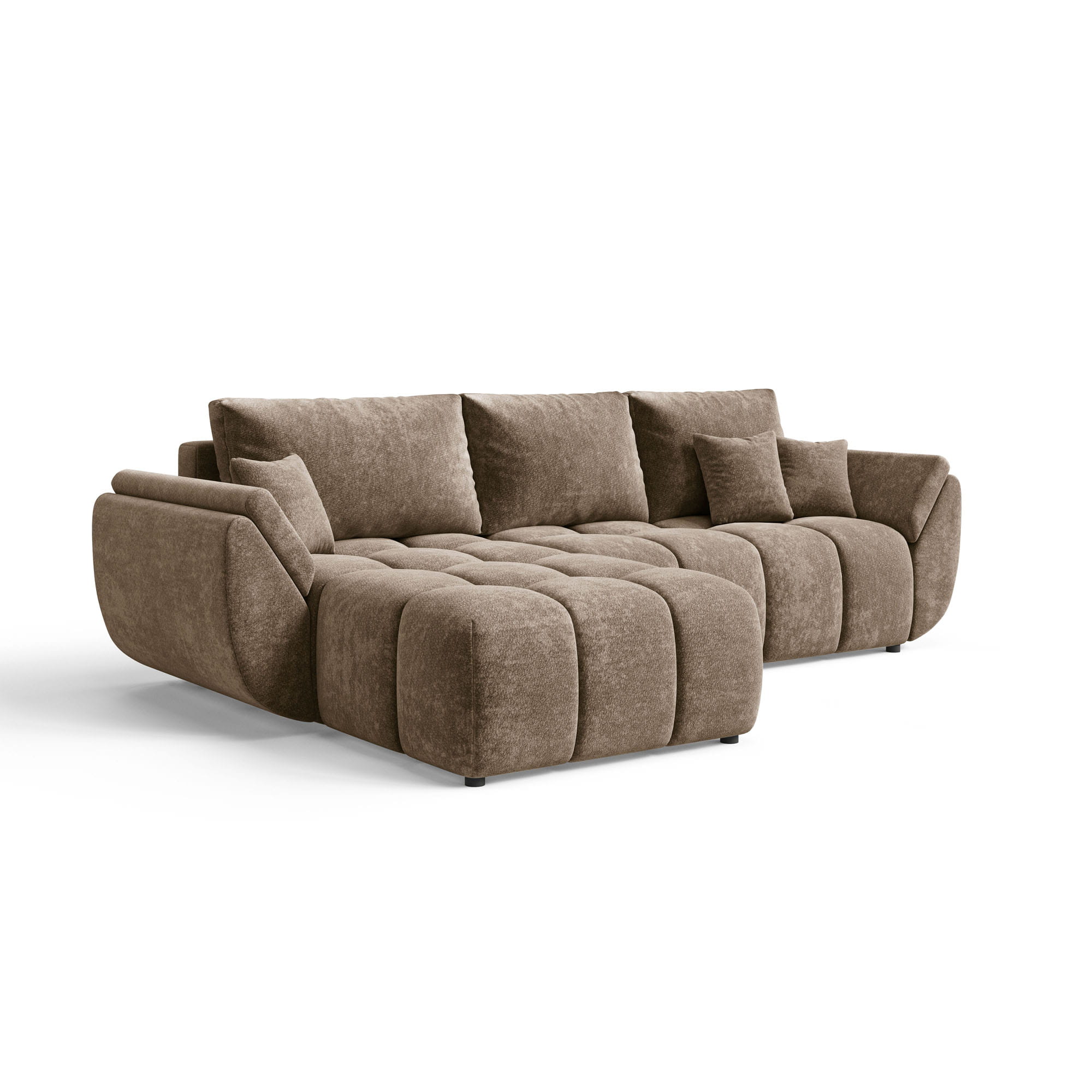 Kanapa narożna pikowana z poduszkami CALVANI szarobrązowy szenil lewa skos