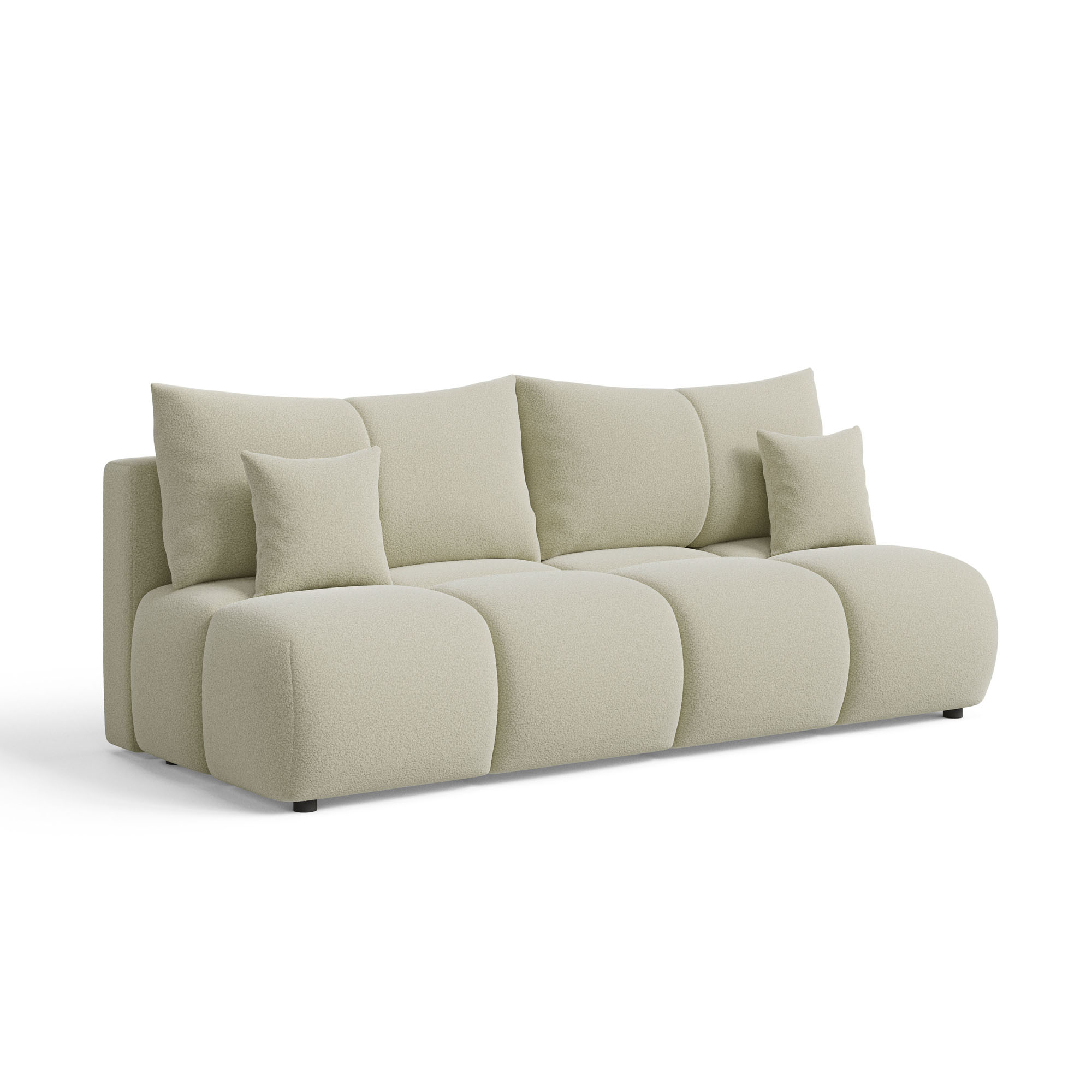 Beżowa sofa pikowana boucle z czterema poduszkami VOLARE skos