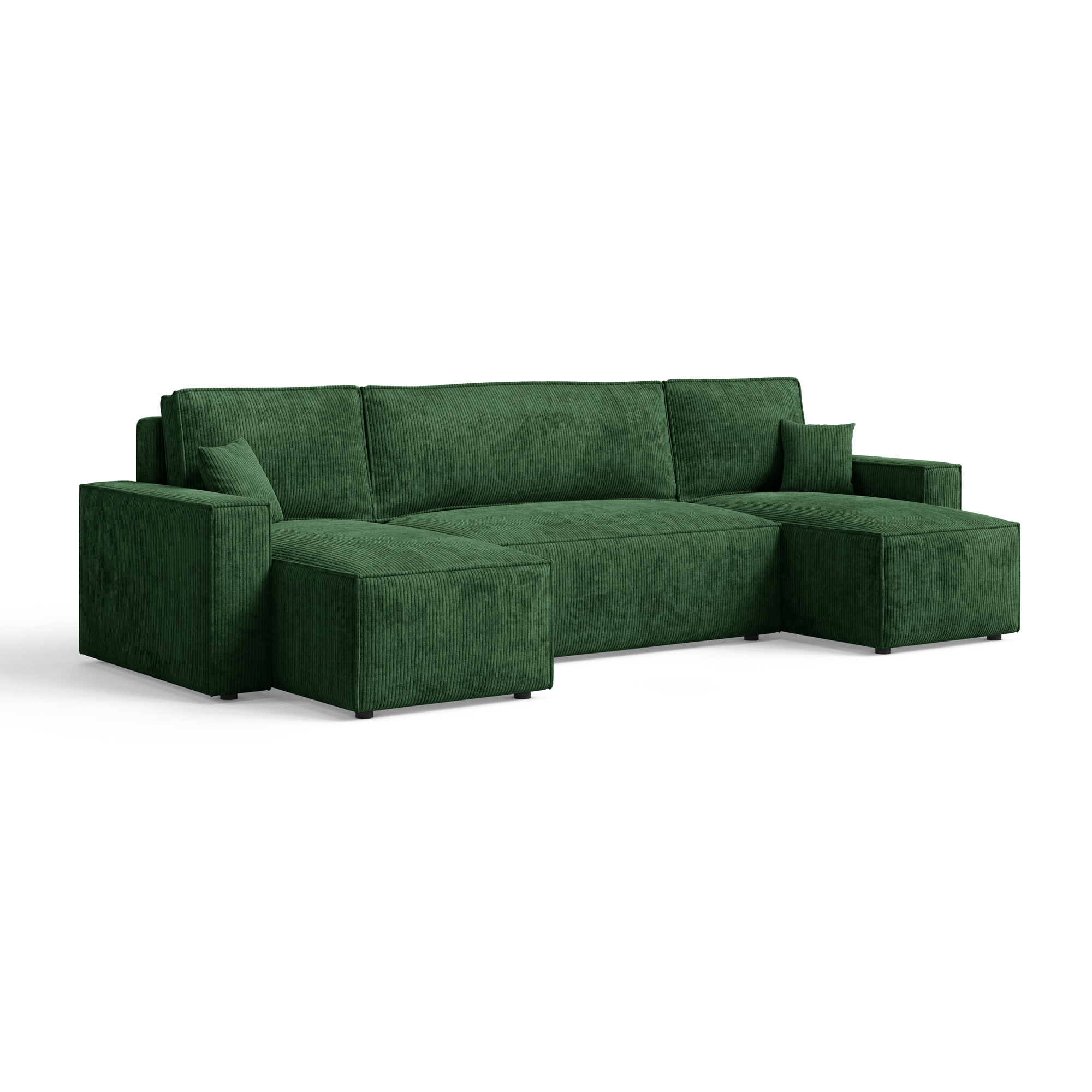 Butelkowozielona sofa narożna w kształcie U CORDO sztruks  skos